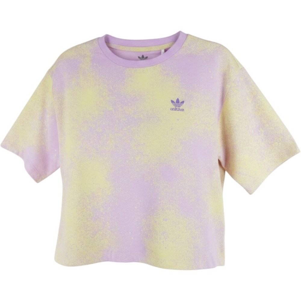 Adidas Original Girl Loose Fit All Over Print Cropped Tee Purple/Yellow Size L